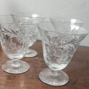 Elegant Clear Glass Etched Wine Glasses Set
